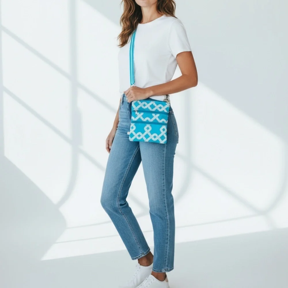 NEW For Color Crossbody Bag Purse Blue White - Picture 2 of 8